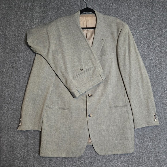 Hugo Boss Einstein Beta 42L Suit 100% Virgin Wool Beige 3‎ Button Blazer Pants